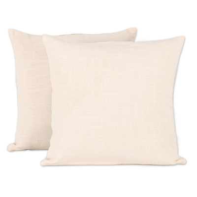 Embroidered cotton cushion covers, 'Wink' (pair) - Embroidered Cotton Cushion Covers of a Woman Winking (Pair)