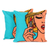 Embroidered cotton cushion covers, 'Lipstick' (pair) - Embroidered Cotton Cushion Covers of a Woman (Pair)