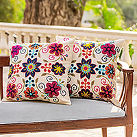 Cotton cushion covers, 'Harmonious Spring' (pair) - Colorful Floral Cotton Cushion Covers from India (Pair)