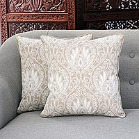 Cotton cushion covers, 'Divine Morning' (pair) - Embroidered Cotton Cushion Covers from India (Pair)