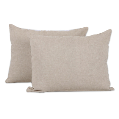 Cotton cushion covers, 'Mandala Bliss' (pair) - Mandala Pattern Embroidered Cotton Cushion Covers (Pair)