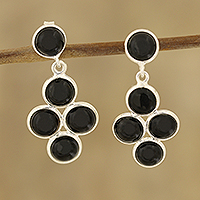 Black Onyx Dangle Earrings Crafted in India,'Black Bubbles'