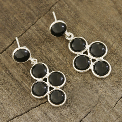Onyx dangle earrings, 'Black Bubbles' - Black Onyx Dangle Earrings Crafted in India