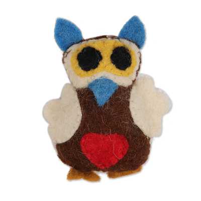 Ornamente aus Wollfilz, 'Happy Owls' (Satz von 5 Stück) - Bunte Wollfilzeulen-Ornamente aus Indien (5er-Satz)
