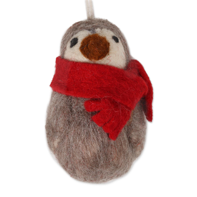 Wool felt ornaments, 'Penguin Greetings' (set of 4) - Wool Felt Penguin Ornaments from India (Set of 4)