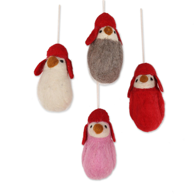 Penguin-Themed Wool Felt Ornaments from India (Set of 4)