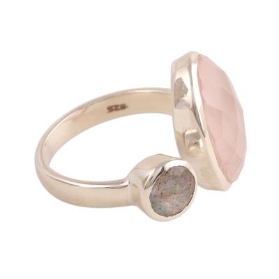 Rose quartz and labradorite wrap ring, 'Stylish Allure' - Rose Quartz and Labradorite Wrap Ring from India