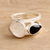 Rainbow moonstone and onyx cocktail ring, 'Teardrop Union' - Rainbow Moonstone and Onyx Teardrop Cocktail Ring from India thumbail