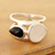 Rainbow moonstone and onyx cocktail ring, 'Teardrop Union' - Rainbow Moonstone and Onyx Teardrop Cocktail Ring from India (image 2b) thumbail