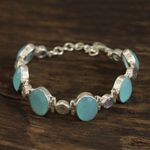 Chalcedony and labradorite link bracelet, 'Fabulous Alliance' - 26-Carat Chalcedony and Labradorite Link Bracelet from India