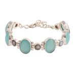 Chalcedony and labradorite link bracelet, 'Fabulous Alliance' - 26-Carat Chalcedony and Labradorite Link Bracelet from India