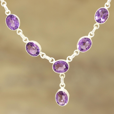 Amethyst pendant necklace, 'Regal Dazzle' - 24-Carat Amethyst Pendant Necklace from India