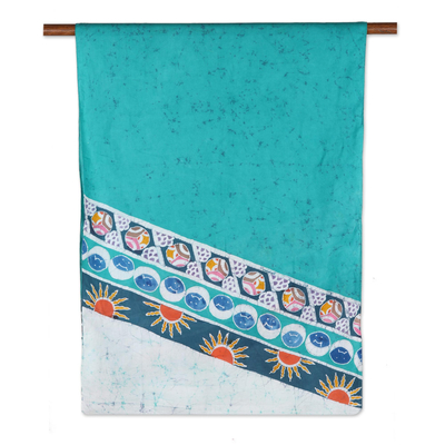 Chal de algodón batik - Mantón de algodón batik esmeralda con diseños coloridos de la India