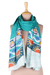 Batik cotton shawl, 'Emerald Royalty' - Emerald Batik Cotton Shawl with Colorful Designs from India