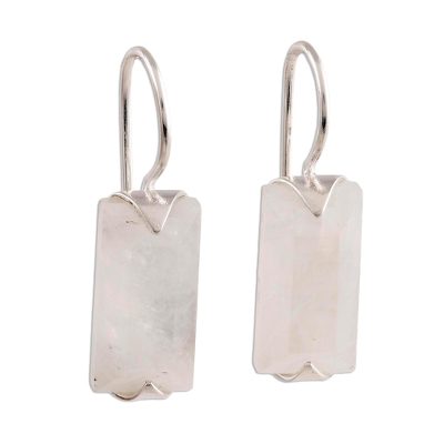 Rainbow moonstone drop earrings, 'Beautiful Mist' - 12-Carat Rainbow Moonstone Drop Earrings from India