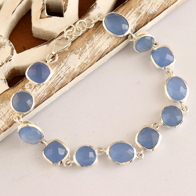 Chalcedony link bracelet, 'Dazzling Princess' - 31.5-Carat Blue Chalcedony Link Bracelet from India