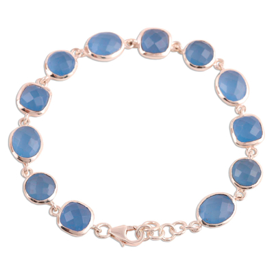 Chalcedony link bracelet, 'Dazzling Sky Princess' - 31.5-Carat French Blue Chalcedony Link Bracelet from India