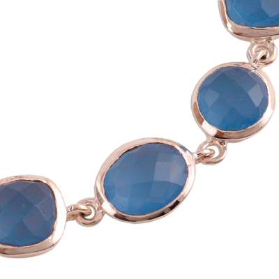 Chalcedony link bracelet, 'Dazzling Sky Princess' - 31.5-Carat French Blue Chalcedony Link Bracelet from India