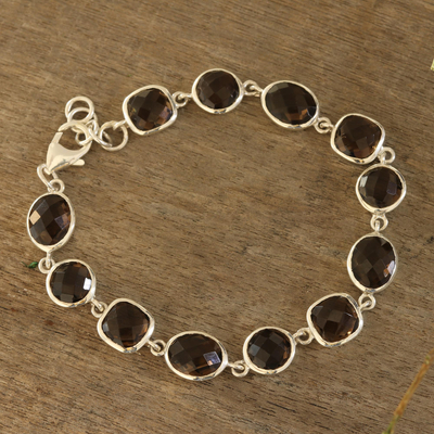Smoky quartz link bracelet, 'Dazzling Princess' - 31.5-Carat Smoky Quartz Link Bracelet from India