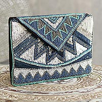 Beaded evening bag, 'Glamorous Symphony' - Geometric Beaded Evening Bag Crafted in India
