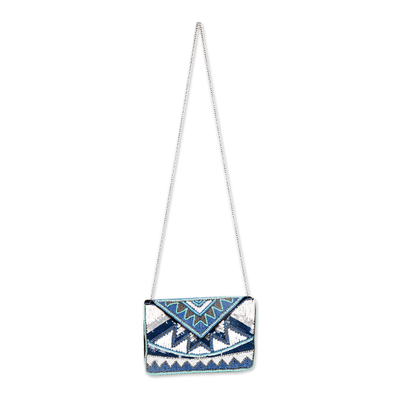 Beaded evening bag, 'Glamorous Symphony' - Geometric Beaded Evening Bag Crafted in India