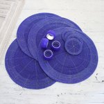 Glass beaded table set, 'Elegance in Blue' (12 piece) - Glass Beaded Table Setting in Blue from India (12 Piece)