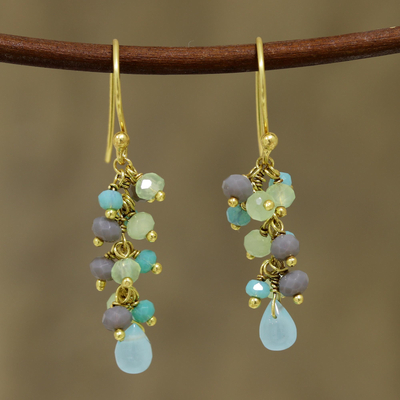 Gold plated chalcedony cluster earrings, Fruit of the Tropics