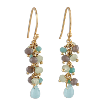 Gold Plated Chalcedony Cluster Earrings from India