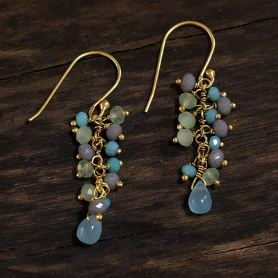 Gold plated chalcedony cluster earrings, 'Fruit of the Tropics' - Gold Plated Chalcedony Cluster Earrings from India