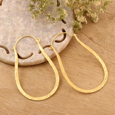 Gold plated sterling silver hoop earrings, 'Mystic Loops' - 22k Gold Plated Sterling Silver Hoop Earrings from India