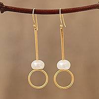 Gold plated cultured pearl dangle earrings, Ring Glow