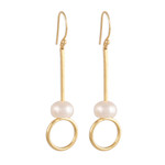 Gold plated cultured pearl dangle earrings, 'Ring Glow' - Gold Plated Cultured Pearl Dangle Earrings from India