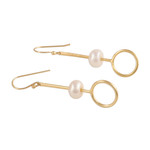 Gold plated cultured pearl dangle earrings, 'Ring Glow' - Gold Plated Cultured Pearl Dangle Earrings from India