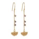 Gold plated iolite dangle earrings, 'Ginkgo Hope' - Gold Plated Iolite Ginkgo Leaf Dangle Earrings from India