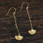 Gold plated iolite dangle earrings, 'Ginkgo Hope' - Gold Plated Iolite Ginkgo Leaf Dangle Earrings from India