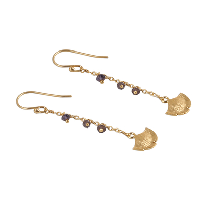 Gold plated iolite dangle earrings, 'Ginkgo Hope' - Gold Plated Iolite Ginkgo Leaf Dangle Earrings from India