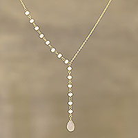 Gold plated chalceony Y-necklace, 'Gemstone Grace' - Gold Plated Chalcedony Y-Necklace from India