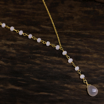 Vergoldete Chalceon-Y-Halskette - Vergoldete Chalcedon-Y-Halskette aus Indien