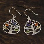 Multi-gemstone dangle earrings, 'Energy Tree' - Multi-Gemstone Chakra Tree Dangle Earrings from India