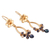 Vergoldete Zuchtperlen- und Iolith-Baumelohrringe, 'Floral Glam'. - Ohrringe mit floraler Zuchtperle und Iolite-Dangle