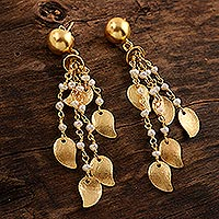 22k Gold Plated Cultured Pearl Waterfall Earrings from India,'Mango Dangle'