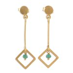 Gold plated chalcedony dangle earrings, 'Square Dazzle' - 22k Gold Plated Chalcedony Dangle Earrings from India