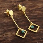 Gold plated chalcedony dangle earrings, 'Square Dazzle' - 22k Gold Plated Chalcedony Dangle Earrings from India