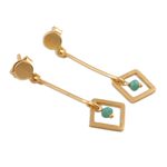 Gold plated chalcedony dangle earrings, 'Square Dazzle' - 22k Gold Plated Chalcedony Dangle Earrings from India