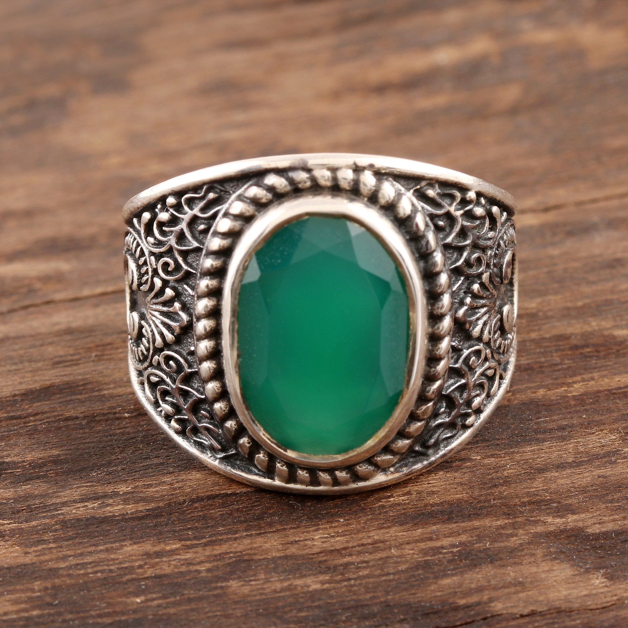 6-Carat Men's Green Onyx Ring from India - Elite Green | NOVICA