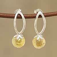 4-Carat Citrine Drop Earrings from India,'Round Dazzle'