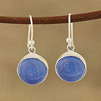 Round Blue Chalcedony Dangle Earrings Crafted in India,'Round Sky'
