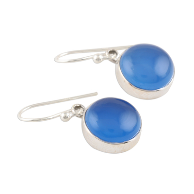 Chalcedony dangle earrings, 'Round Sky' - Round Blue Chalcedony Dangle Earrings Crafted in India