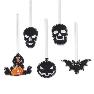 Wollfilz-Ornamente, (5er-Set) - Halloween-Ornamente aus schwarzem Wollfilz aus Indien (5er-Set)