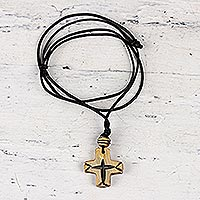 Hand-carved pendant necklace, 'Glorious Cross' - Hand-Carved Cross Pendant Necklace from India